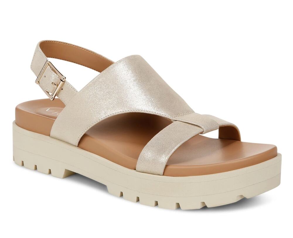 Vionic Womens Alondra Lug Sandals Size 8.5 Gold Metallic Leather Platform NIB
